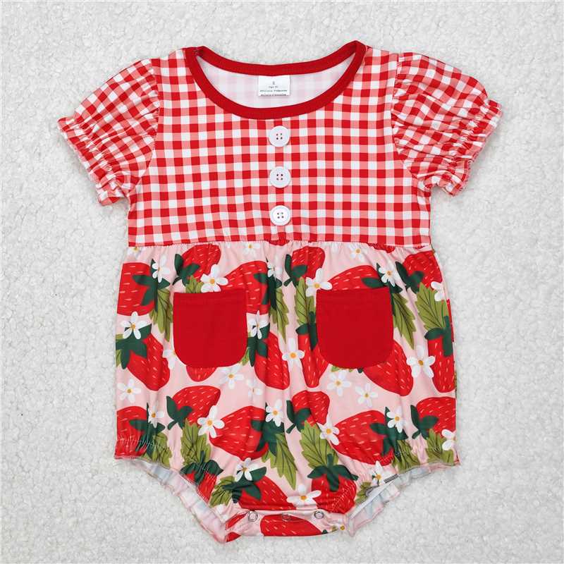 6.07  Baby Girls Sleeveless Spring Romper Strawberry Flower Print Comfortable Soft Material for Little Ones