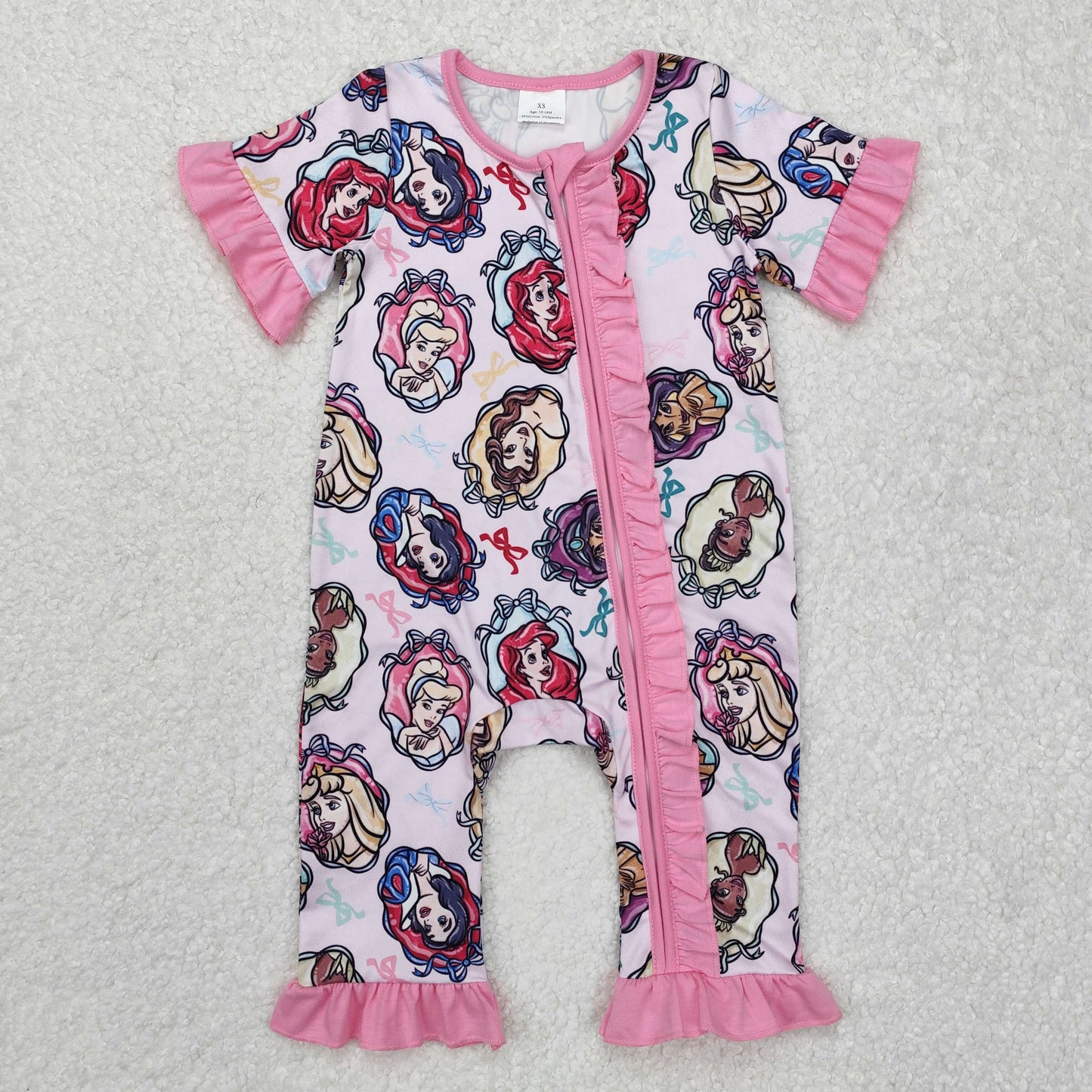 SR2309 Disney princess colorful bow pattern pink lace zipper short-sleeved jumpsuit