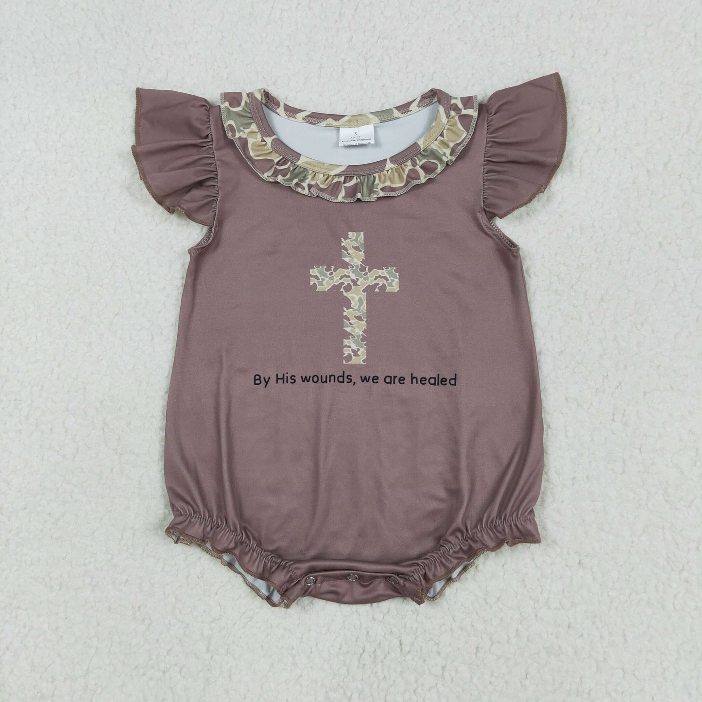 SR2310Baby Girls Camouflage Cross Flutter Sleeve Onesie Short Sleeve Easter Outfit for Infants