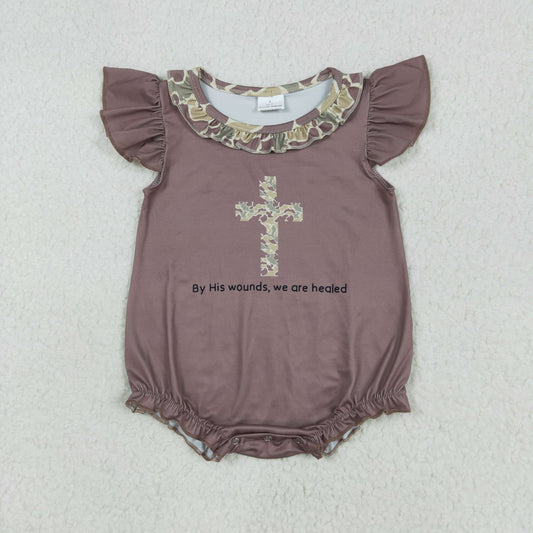 SR2310Baby Girls Camouflage Cross Flutter Sleeve Onesie Short Sleeve Easter Outfit for Infants