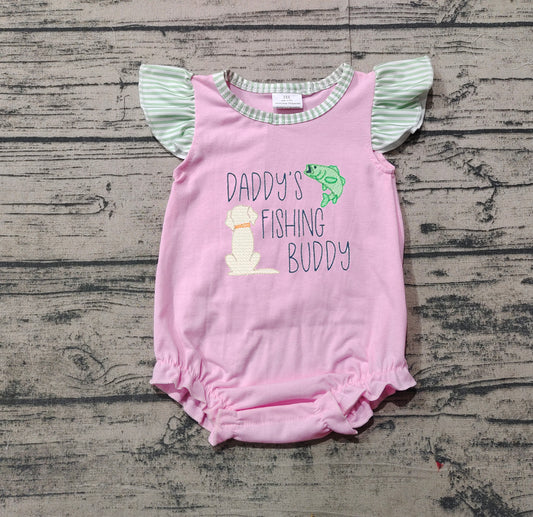 SR2337Flutter sleeves daddy's fishing buddy baby girl romper
