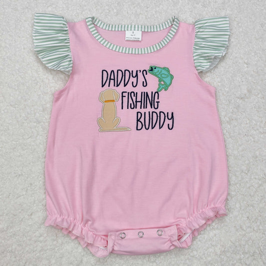 SR2337Flutter sleeves daddy's fishing buddy baby girl romper