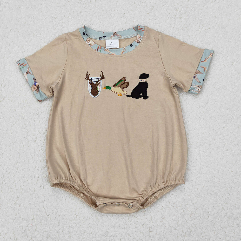 USA Shop (in stock) SR2338 Short sleeves deer duck dog baby boy romper