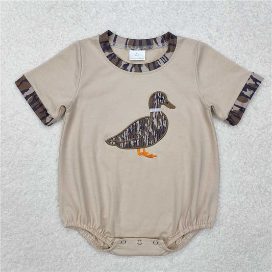 SR2392RTS NO MOQ Baby Boys Summer Rompers Baby Boys Khaki Short Sleeves Embroidery Camo Duck Romper