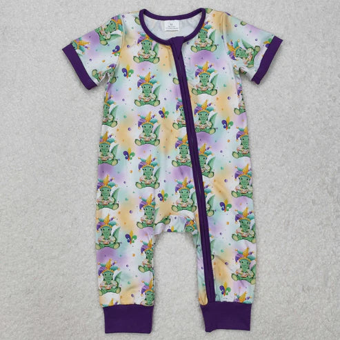 9.17 RTS Sibling Baby Kids Anchors Crocodiles Top Pants Mardigras Pajamas Sets Zipper Footie Rompers