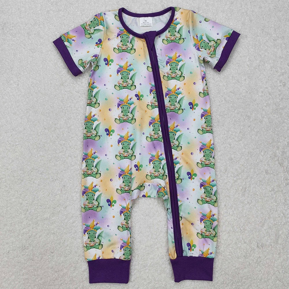 12.26 RTS Sibling Girls Baby Boys Mardi Gras Crocodile Rompers Pajamas Suits