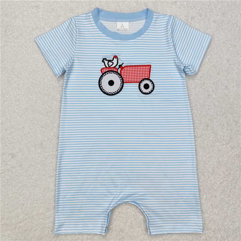 7.18   RTS NO MOQ Summer Outfit for Girls Boys Sleeveless chicken tractor tunic plaid shorts girls clothes rompers