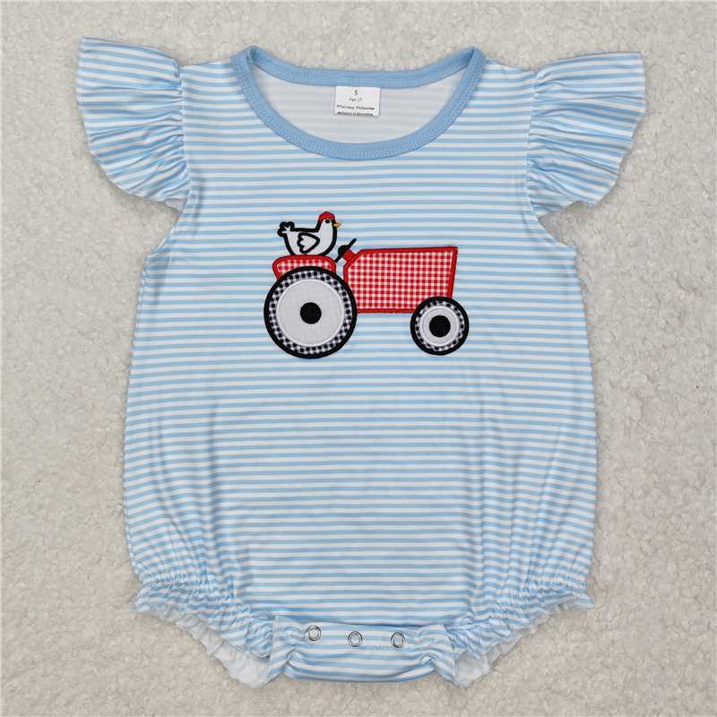 7.18   RTS NO MOQ Summer Outfit for Girls Boys Sleeveless chicken tractor tunic plaid shorts girls clothes rompers