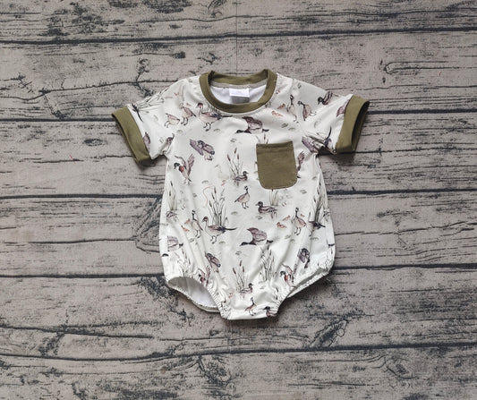 SR2413Baby Boy Summer Romper Olive Pocket Duck Design Comfortable Lightweight Clothes for Infants