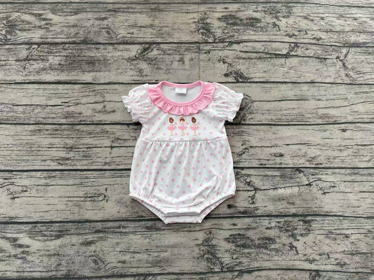 SR2414Pink polka dots short sleeves dance baby girls romper