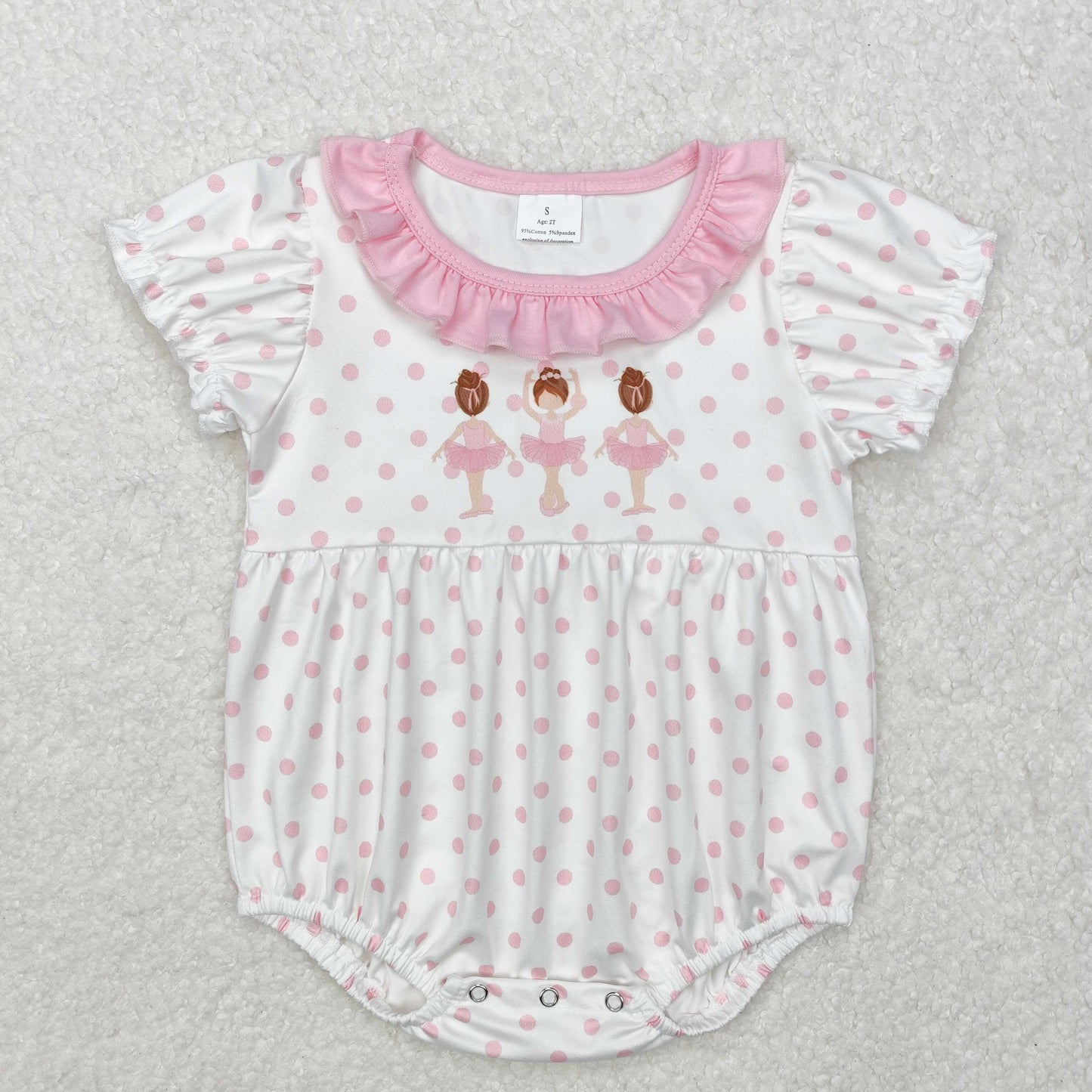 SR2414Pink polka dots short sleeves dance baby girls romper