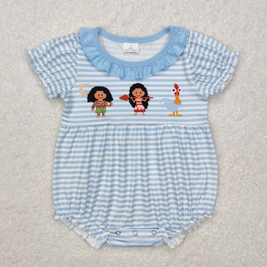 SR2419Light blue stripe princess chicken baby girls romper