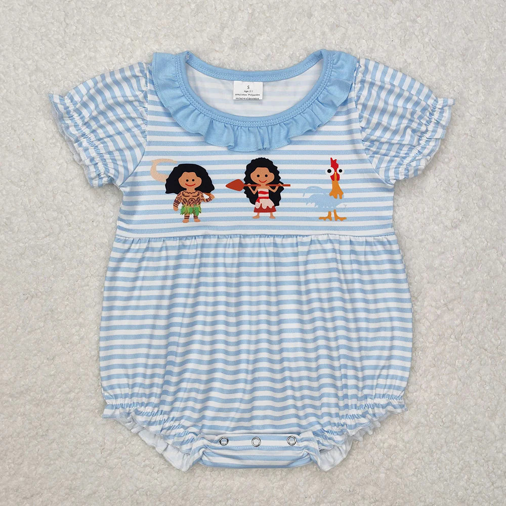 12.13 RTS Sibling Baby Girls Blue Stripes Princess Rompers Dresses