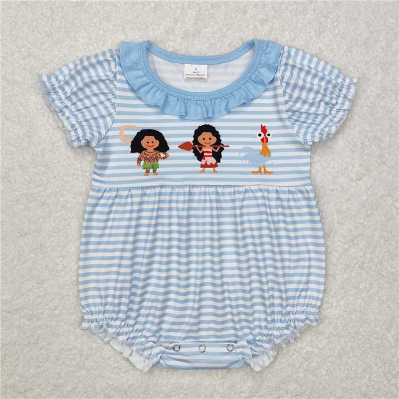 7.15  RTS NO MOQ Short sleeves stripe chicken baby girls dresses romper