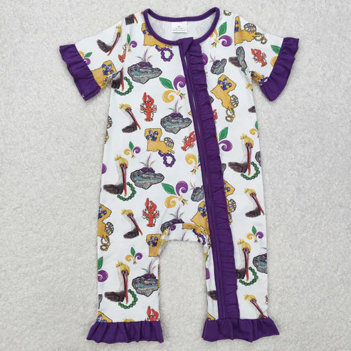 9.16 RTS Sibling Baby Kids Anchors Crayfishes Top Pants Mardigras Pajamas Sets Zipper Footie Rompers
