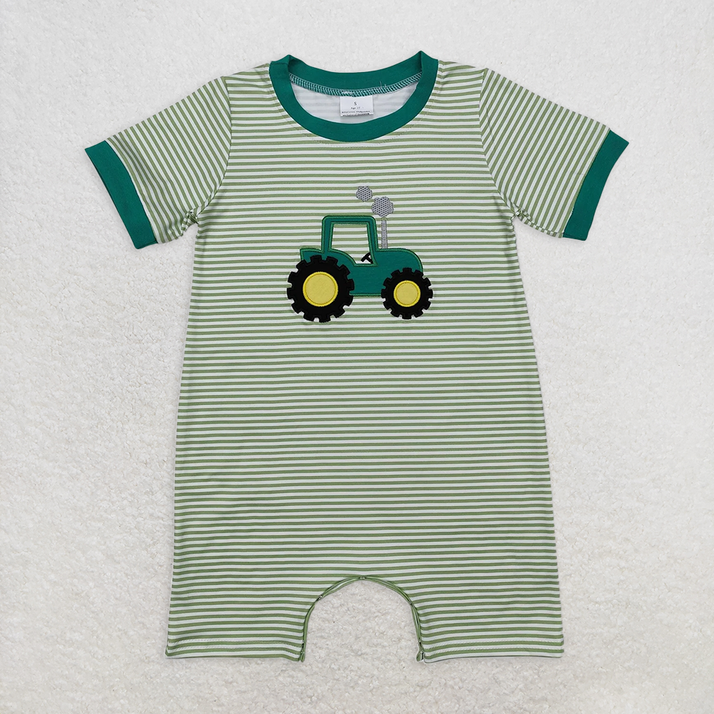 SR2431 RTS NO MOQ Baby Boys Summer Rompersbaby boys clothes embroidery green short sleeve Romper