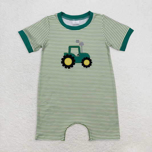 SR2431 RTS NO MOQ Baby Boys Summer Rompersbaby boys clothes embroidery green short sleeve Romper