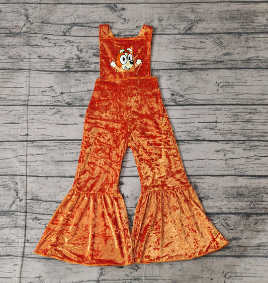 SR2444Velvet Baby Girls Jumpsuit with Straps in Yellow Dog Print Comfortable And Stylish Infant Clothing