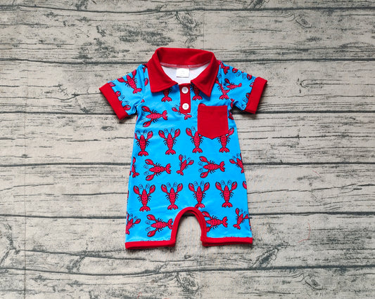 SR2460Red Short Sleeve Crawfish Baby Boy Polo Romper Cute Casual Outfit for Infants