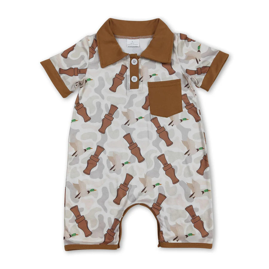 RTS Sibling Baby Boys Brown Duck Call Camouflage Rompers Clothes Sets