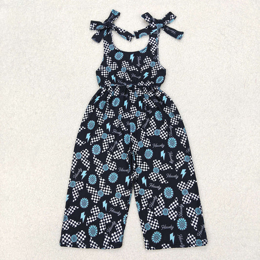 6.07  SR2466 RTS NO MOQ Baby Girls Summer Jumpsuits  Air Arrived it Straps turquoise bow howdy western girls jumpsuit