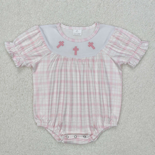 SR2504Cross Plaid Baby Girls Short Sleeve Romper Easter Outfit Cute Infant Girl Clothing Spring Fashionable Baby Girl's Dress