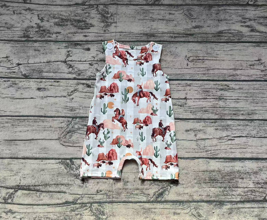 SR2538Sleeveless cows cactus western baby boy summer romper