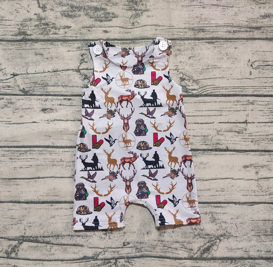 SR2539Baby Boy Sleeveless Romper Deer Duck Dog Hunting Theme Soft Cotton Summer Outfit for Infants