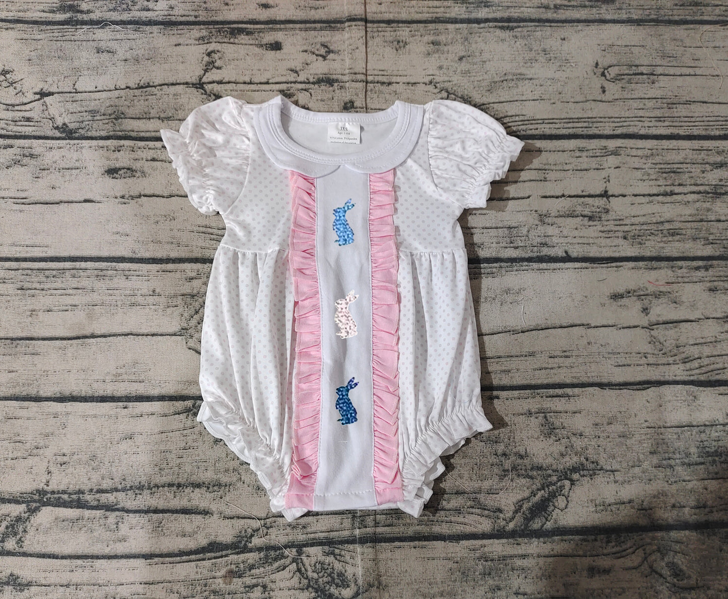 SR2545Baby Girls Short Sleeve Polka Dots Bunny Easter Romper Spring Summer Outfit Children's Clothing