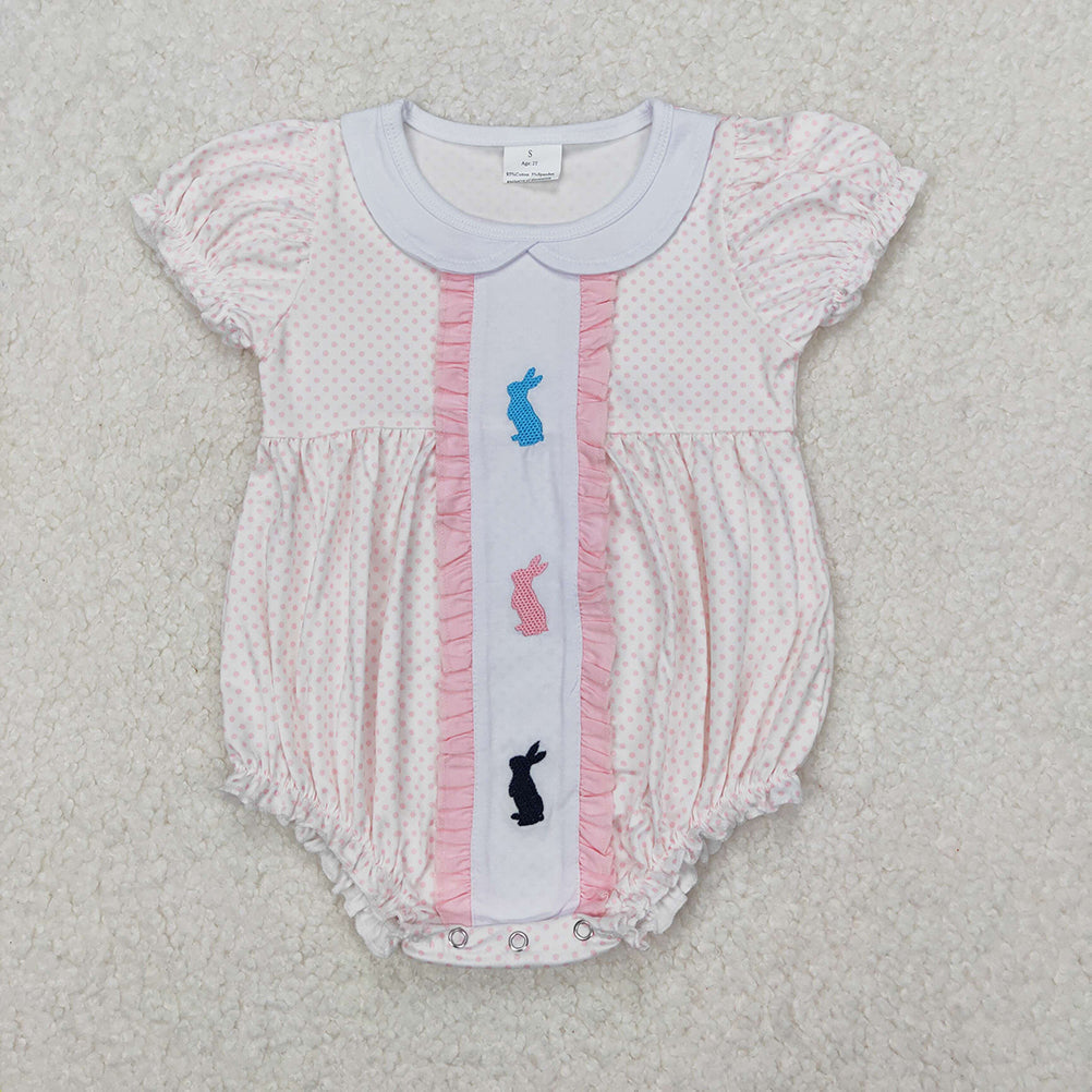 SR2545 New Rts No Moq 8-9 Days By Air Arrived it Short sleeves polka dots bunny baby girls Easter romper