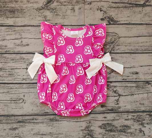 SR2567Ruffle hot pink B bow party baby girls romper