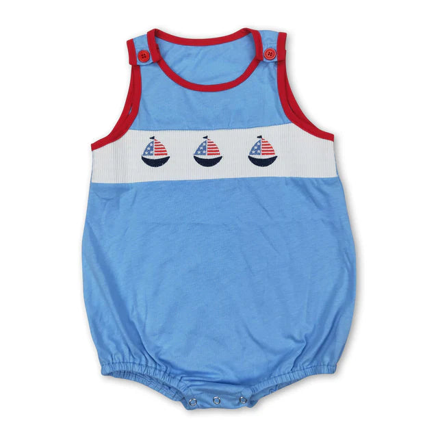 RTS Sibling Sleeveless stripe dog flag baby boys 4th of july romper