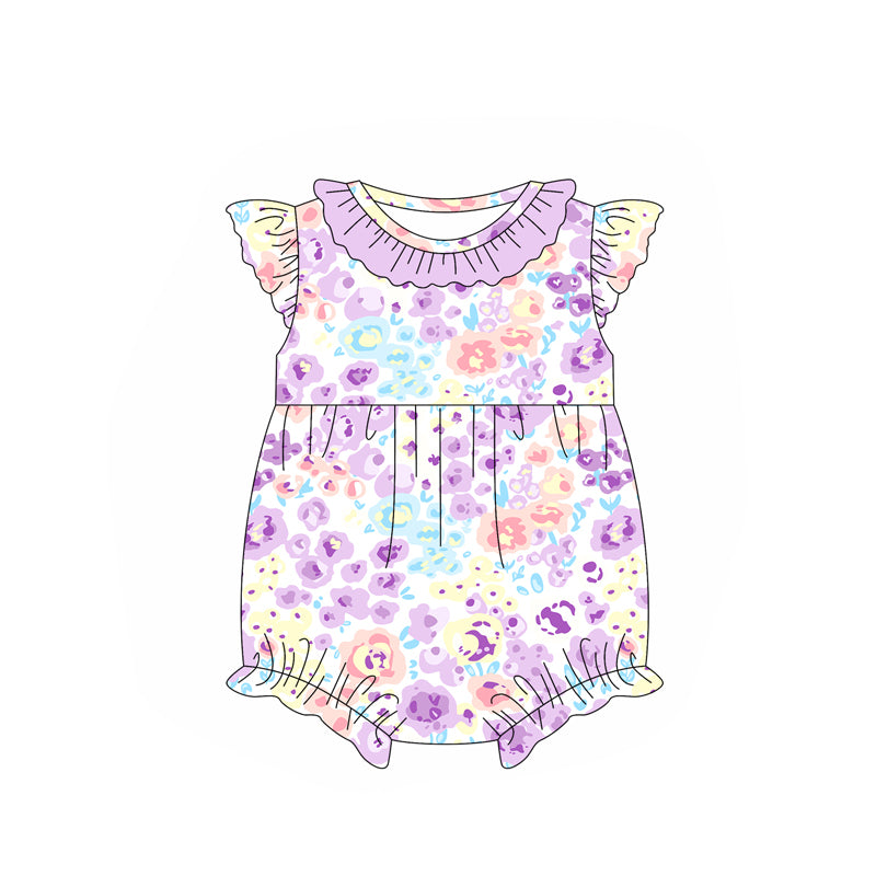 FLOWERSRuffle sleeveless lavender floral tunic shorts girls clothes