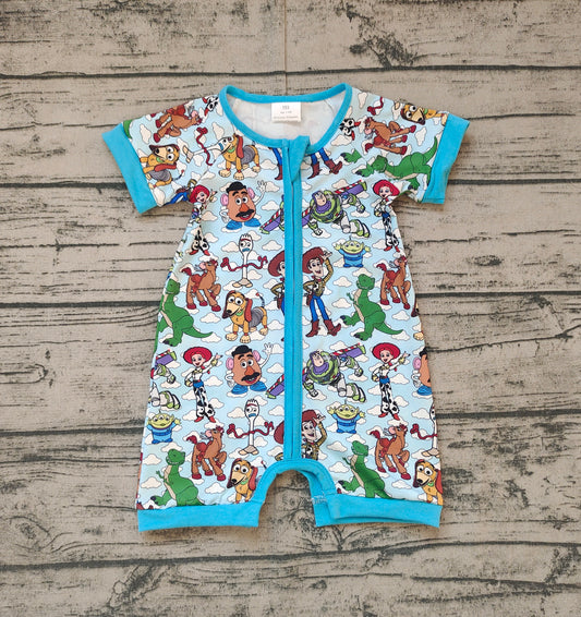 SR2580Blue short sleeves dog toy baby boy summer zipper romper