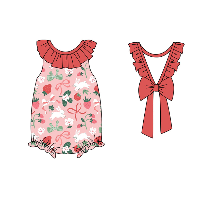 FLOWERS Sleeveless rabbit bow strawberry baby girls Easter dress