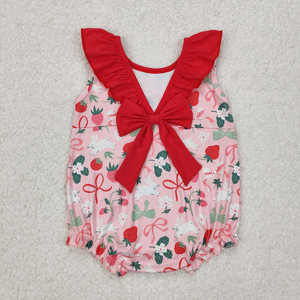 New Rts No Moq 8-9 Days By Air Arrived it Girls Sleeveless Ruffle Striped Rabbit Bow Easter Clothing Cute Spring/Summer Outfit for Kids