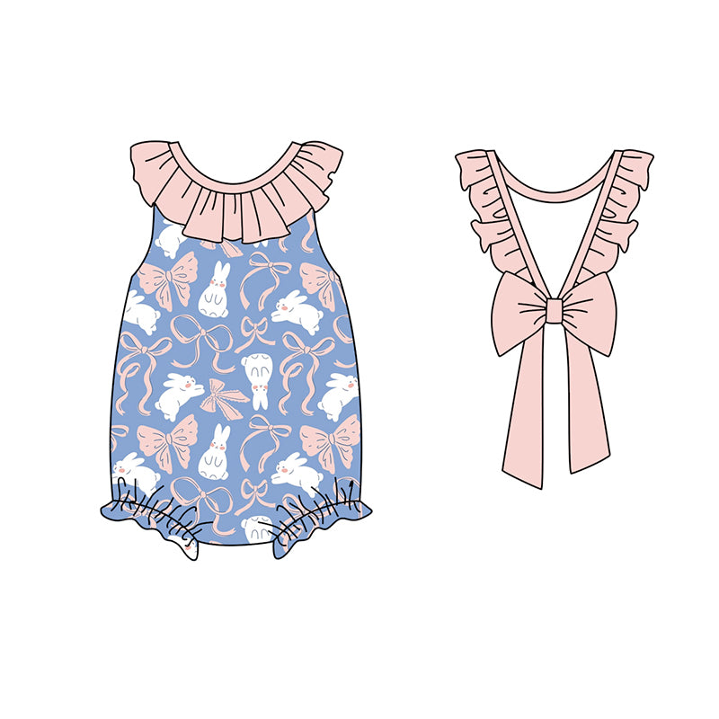 FLOWERSRuffle sleeveless bunny bow tunic shorts girls Easter clothes