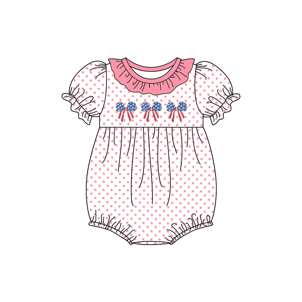 FLOWERSShort sleeves polka dots stars stripe bow girls 4th of july outfits