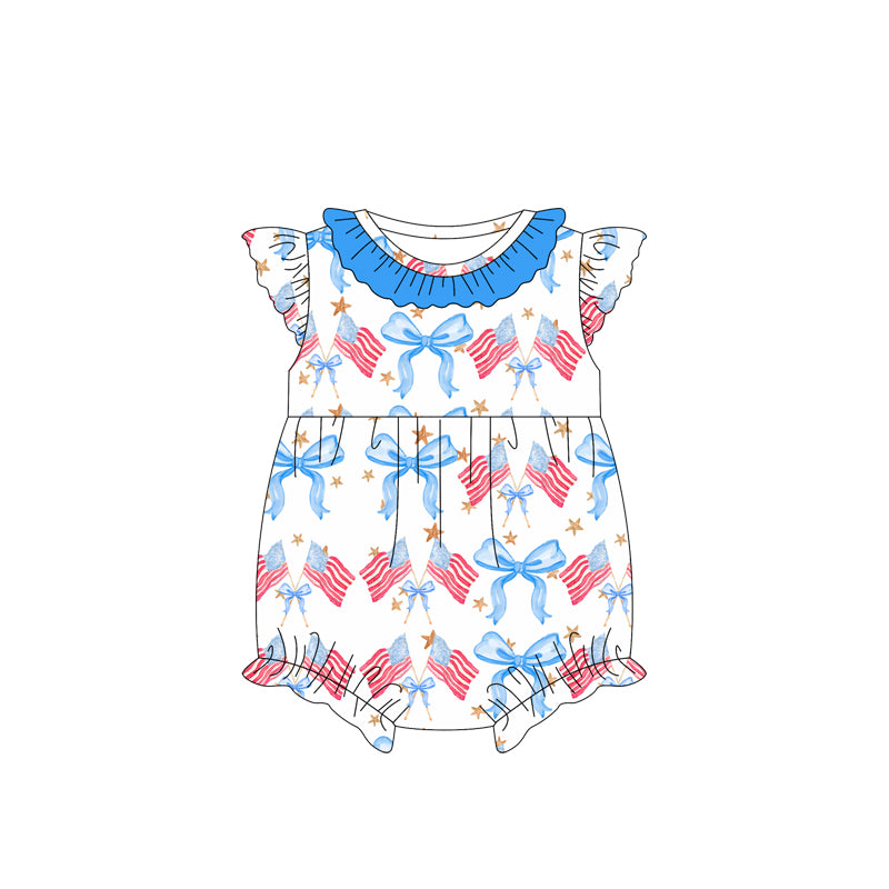 FLOWERSSleeveless stars bow flag kids girls 4th of july clothing