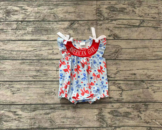 SR2589American girl red blue bow baby 4th of july romper1.16
