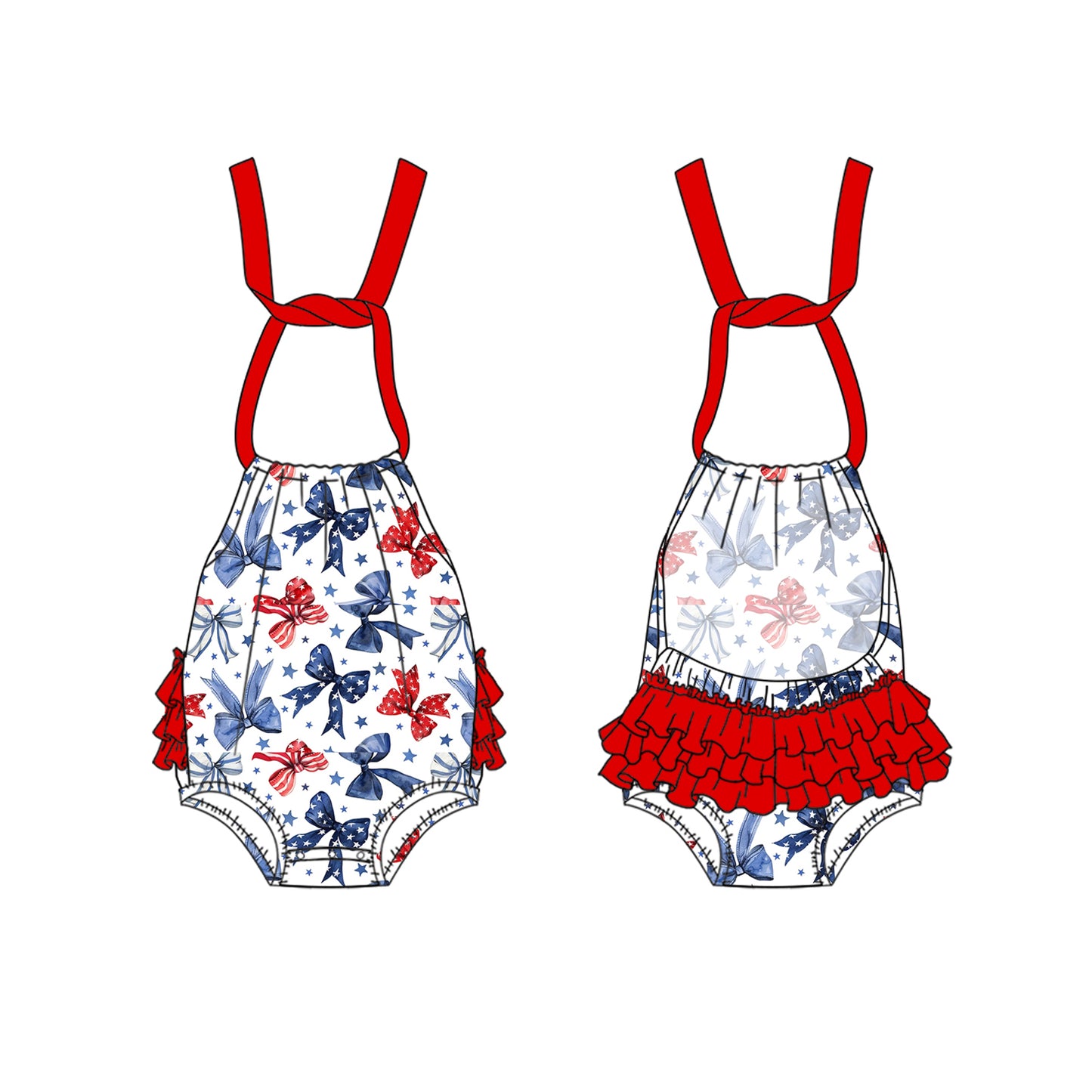 Stars stripe bow halter top shorts girls 4th of july outfits