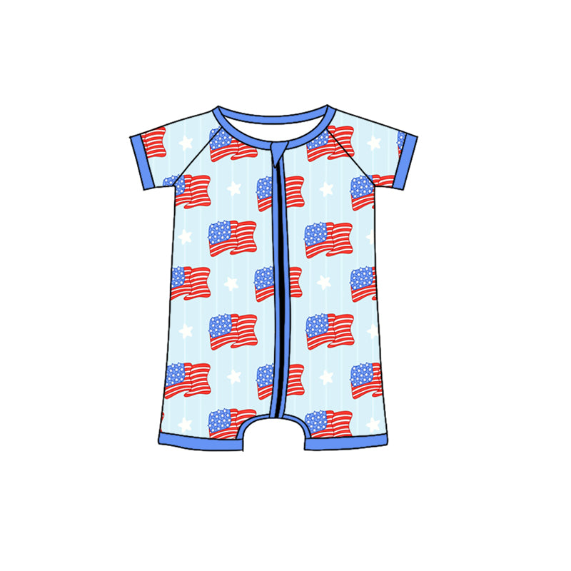 Short sleeves flag stars top shorts boys 4th of july pajamas