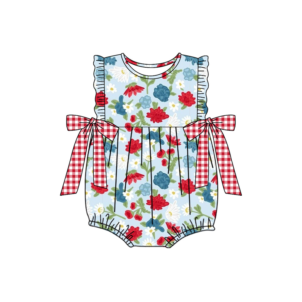 Red blue floral tunic plaid shorts girls 4th of july outfits