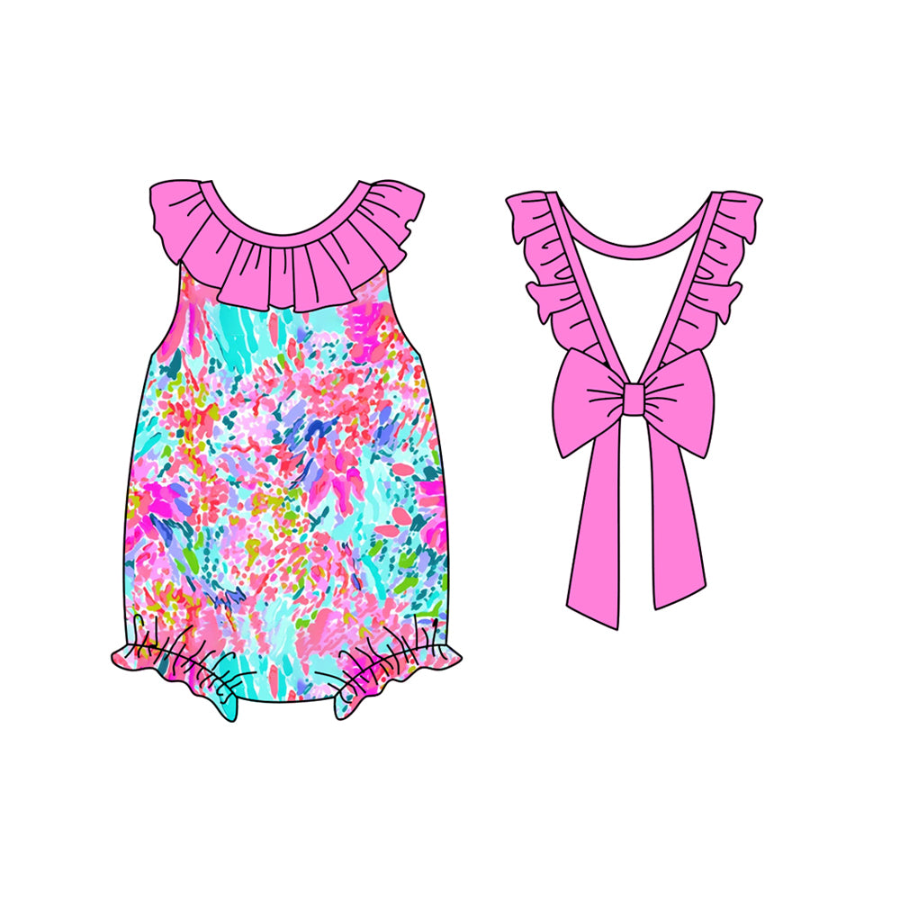 Hot pink watercolor floral tunic ruffle shorts girls clothes