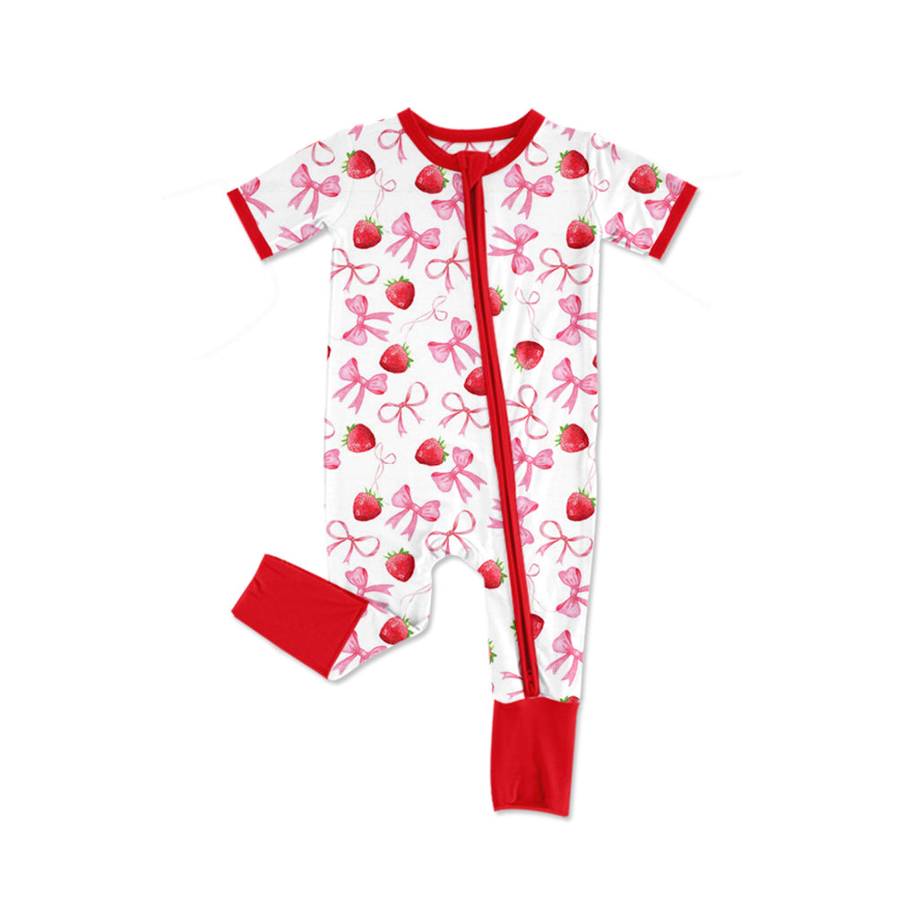 Short sleeves strawberry bow baby girls pajamas