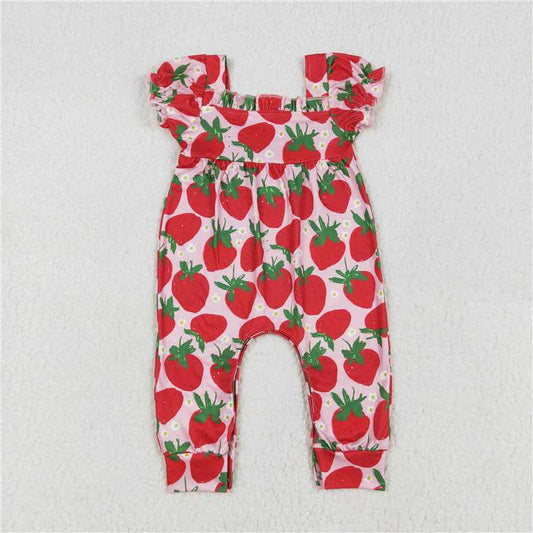 SR2597Strawberry Floral Baby Girls Romper Short Sleeves Cute Infant Outfit Soft Comfortable Clothing for Little Ones