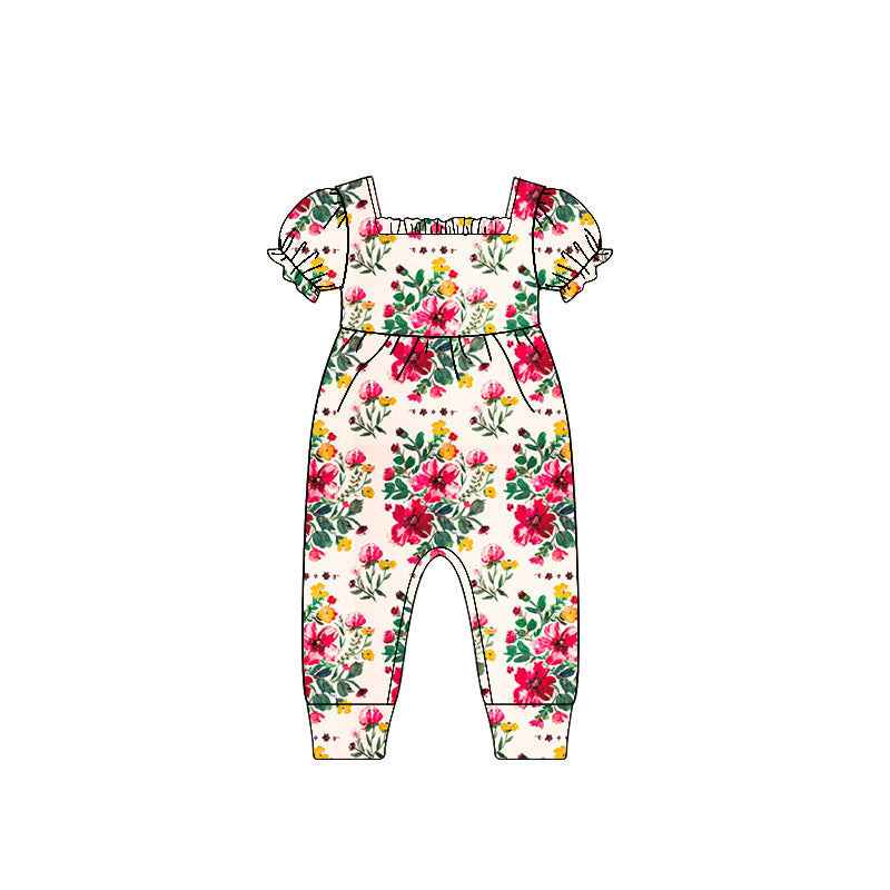 Hot pink ruffle floral top shorts baby girls pajamas