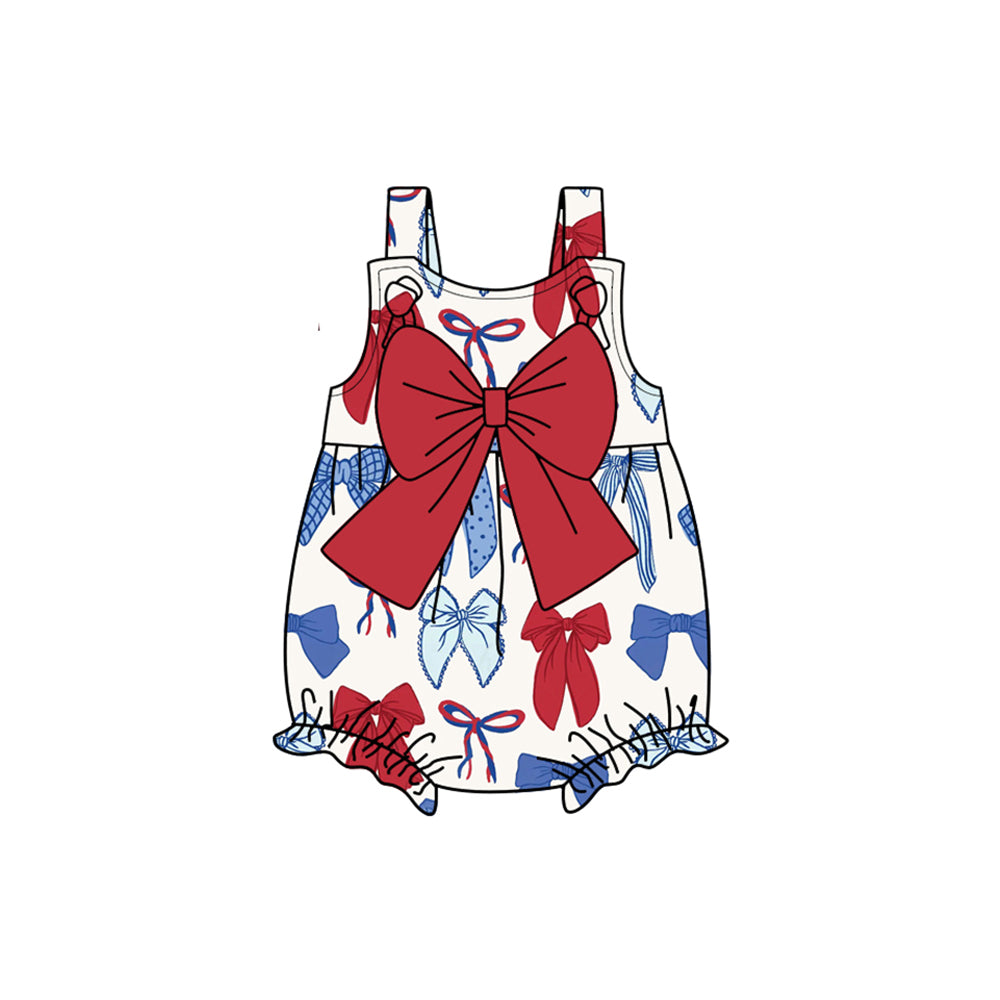 Straps red blue bow tunic shorts girls 4th of July outfits