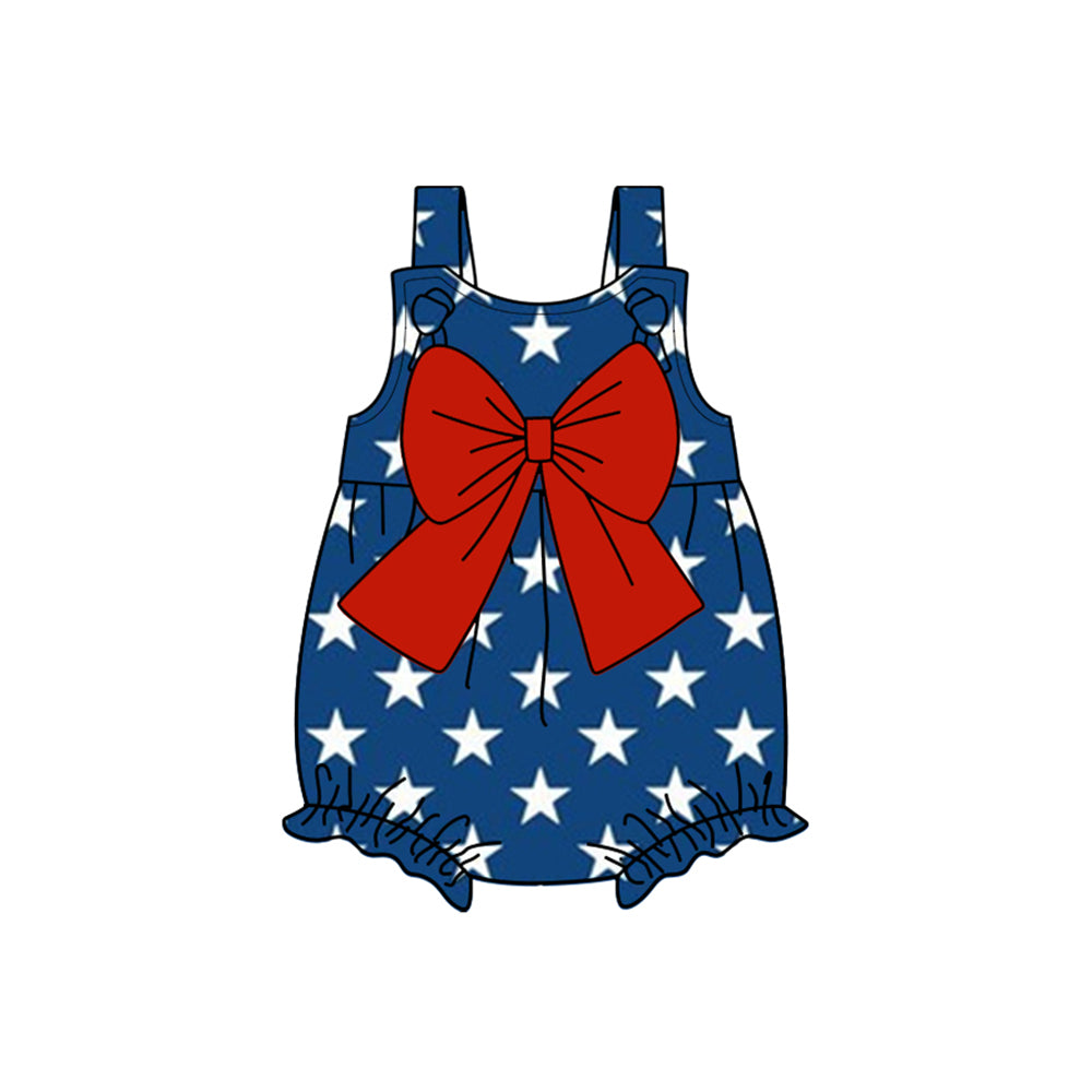 Blue stars straps bow tunic shorts girls 4th of july outfits
