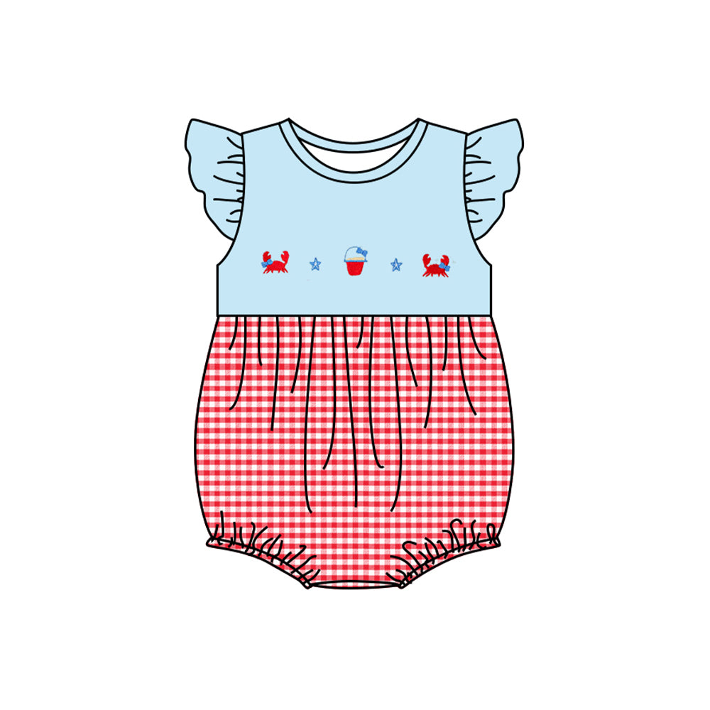 Crab starfish top plaid shorts boys summer outfits